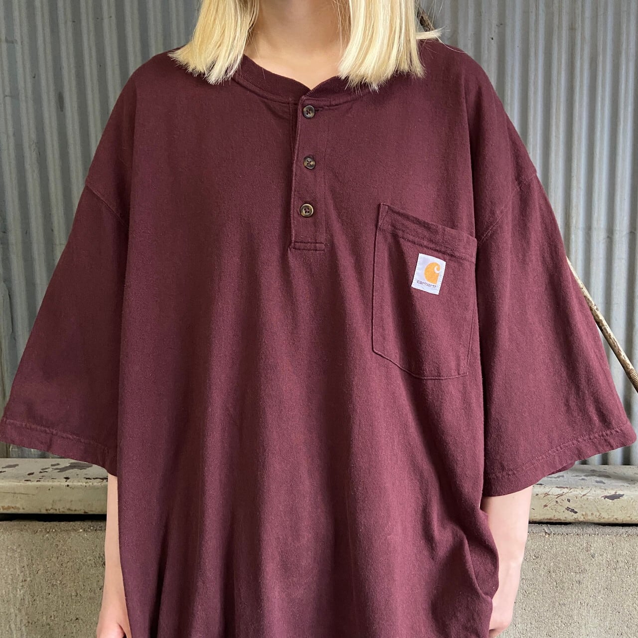 カーハート Carhartt ORIGINAL FIT ヘンリーネック 半袖 ワンポイントロゴポケットTシャツ メンズXL /eaa345557