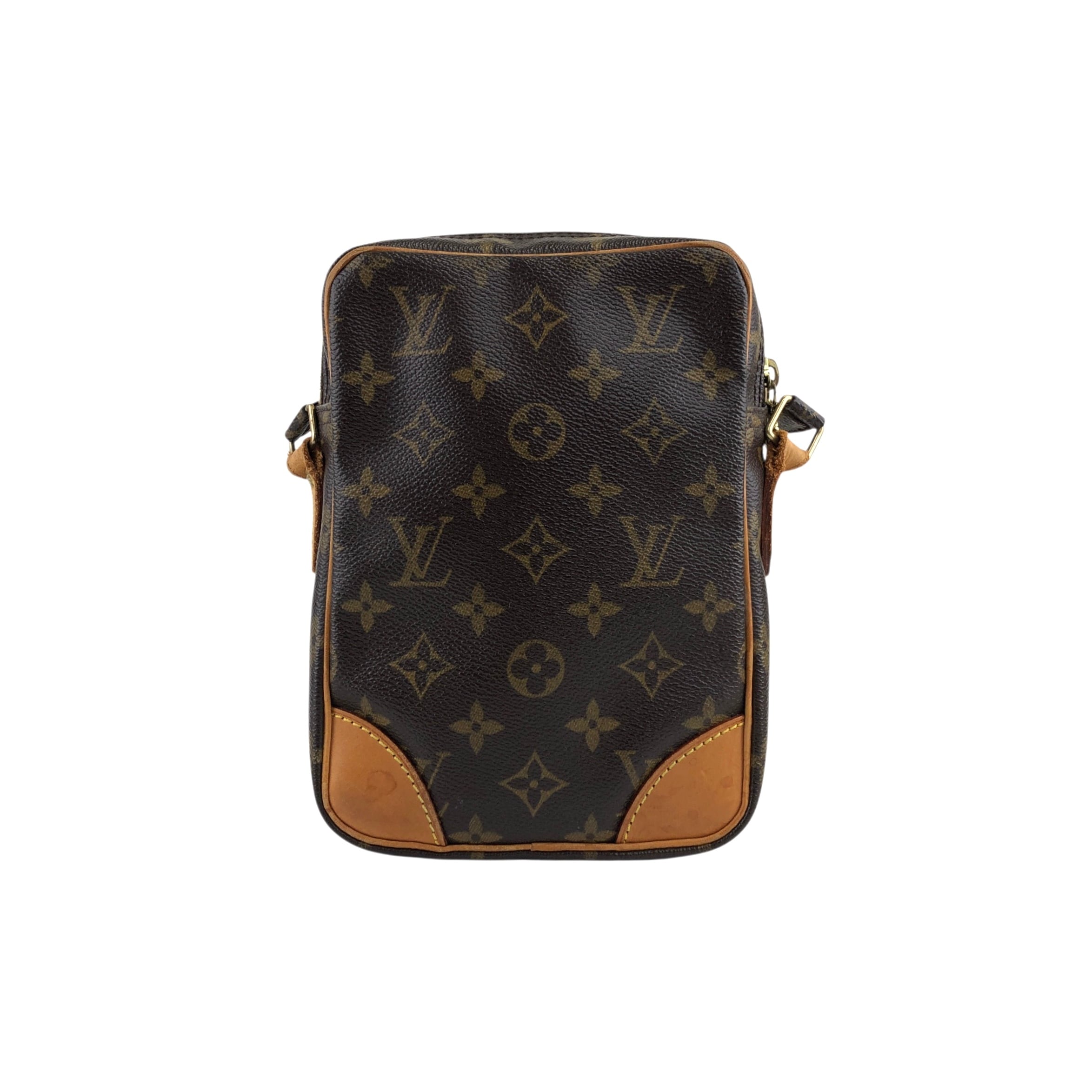 LOUIS VUITTON ルイヴィトン モノグラム  ショルダーバッグ ブラウン  PVC レザー ダヌーブ 3e3khr LOUIS VUITTON ルイヴィトン モノグラム ショルダーバッグ ブラウン