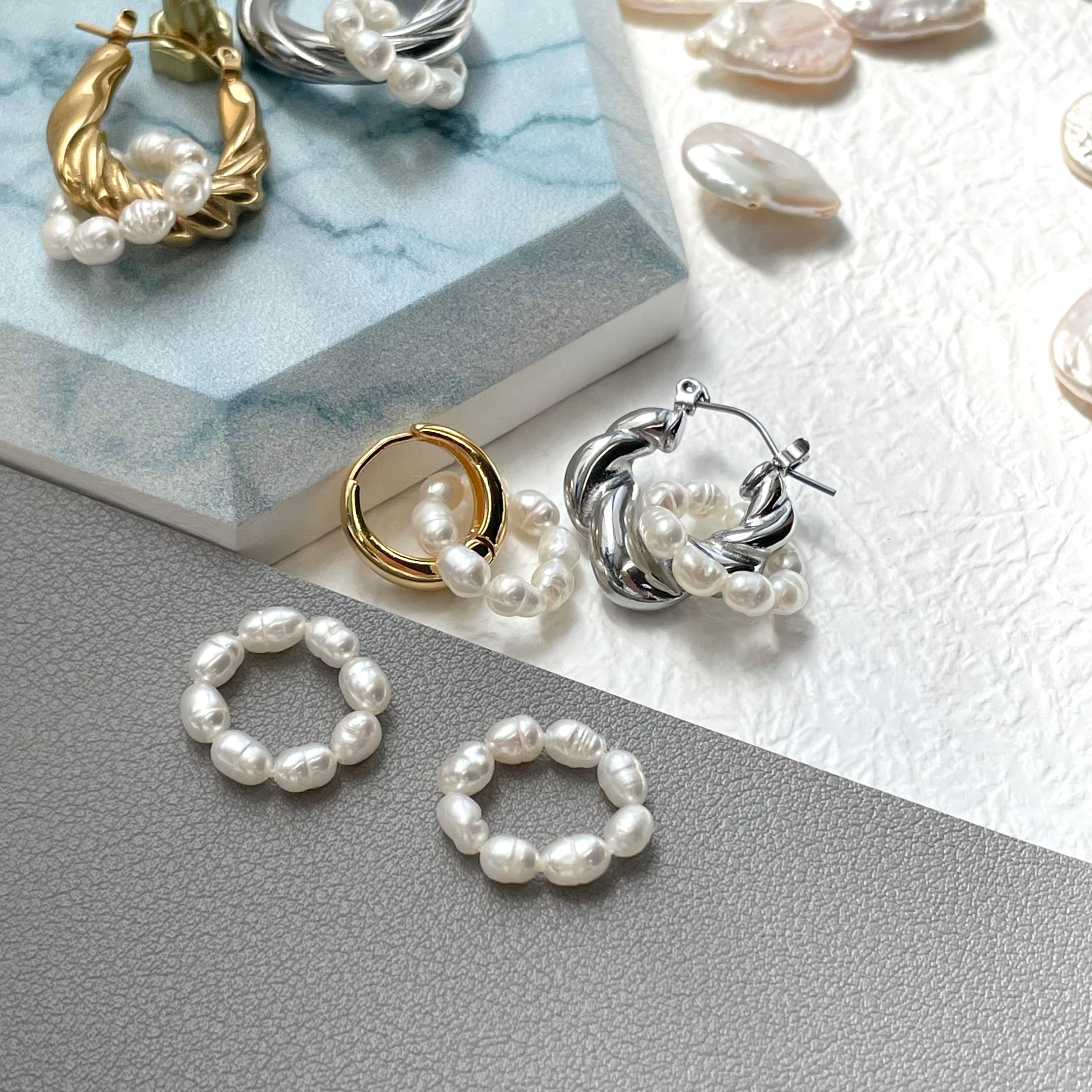 淡水パールピアスに簡単アレンジ♡淡水パールチャーム フープピアス