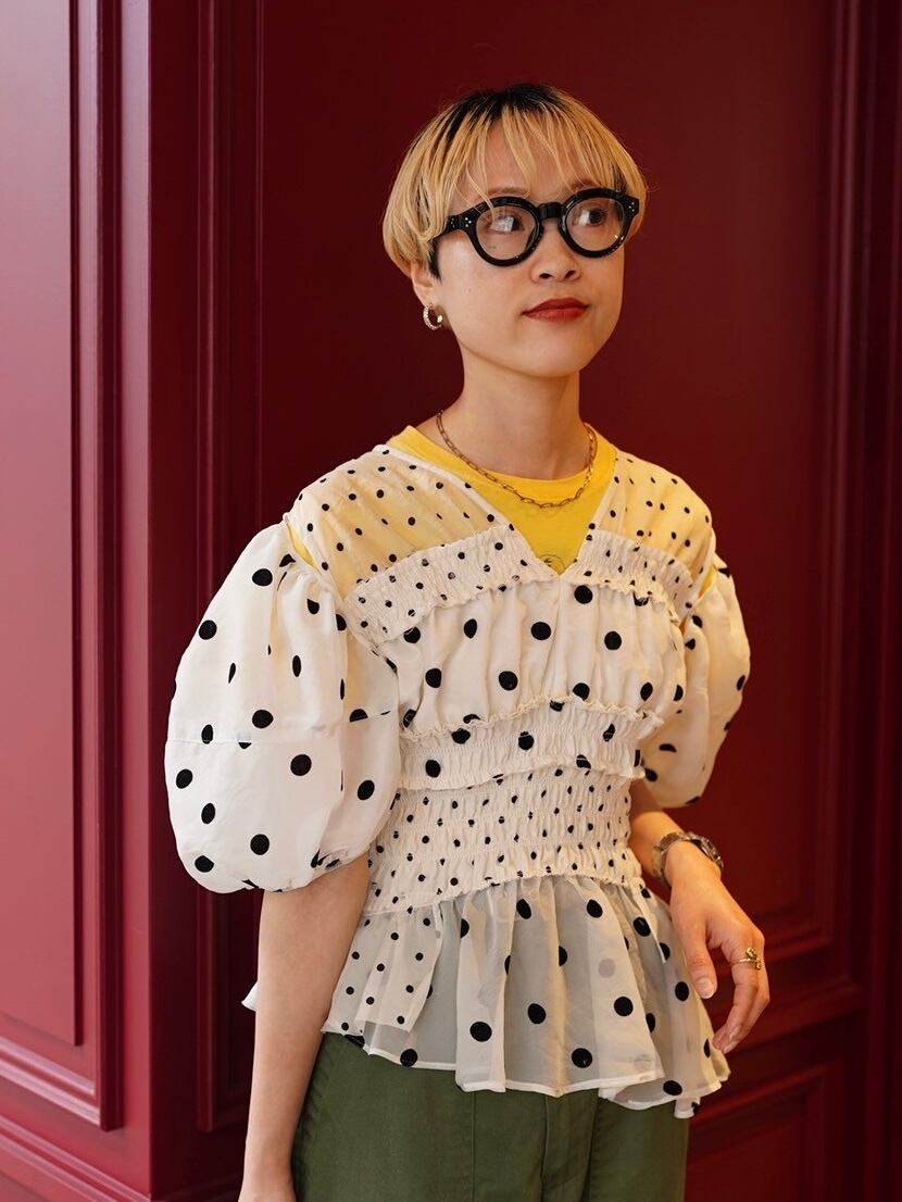 MAISON SPECIAL (メゾンスペシャル)"2way Sleeve Dot Ruffle Blouse"