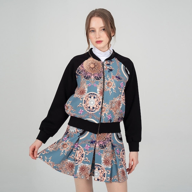 バロックオーナメントグラフィックブルゾン＆プリーツスカート SET UP