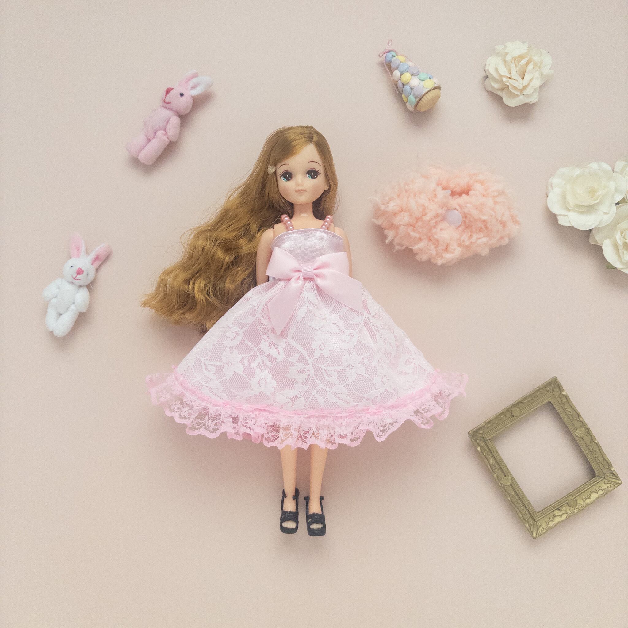 リカちゃんパーティドレス（ピンク7） | dollkamiyu