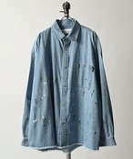 ADAM PATEK paint denim looose shirt (L/BLU) AP2415013