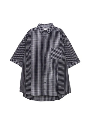 ご予約商品(5月中旬発送)【Nora Lily】Pattern Clash Panel S/S Shirt/  -Black-