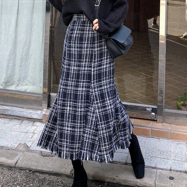 スカート ロングスカート レディース ツイードスカート チェックロングスカート ハイウエスト Aライン きれいめ カジュアル 大人 おしゃれ 大人女子 エレガント 存在感 チェック柄 秋 冬  デート お出かけ 休日 旅行 普段使い 定番 送料無料 M L XL 2XL 3XL 4XL 5XL 6XL ブルー