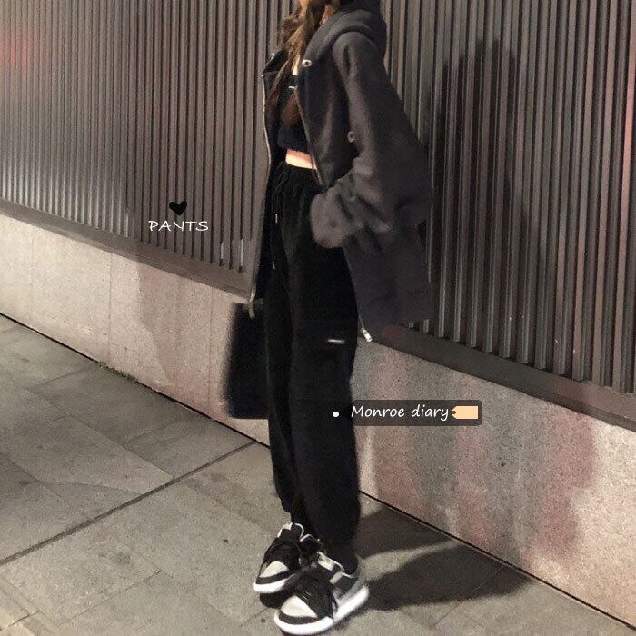ブラックオーバーオール オータムウィンターパンツ ハイウェストカジュアル 秋物 冬物 モンロー83456204637