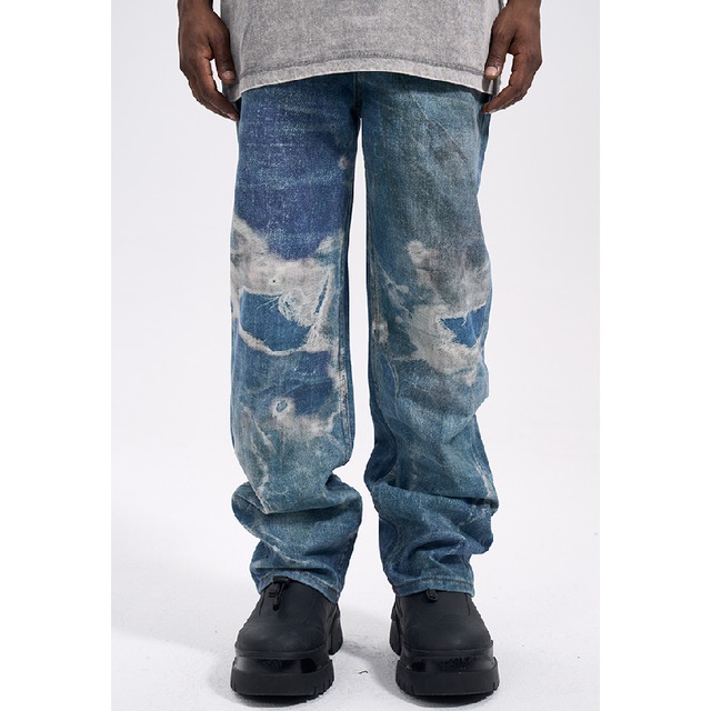 【DRIP1906】D/B Gradient Damage Print Denim
