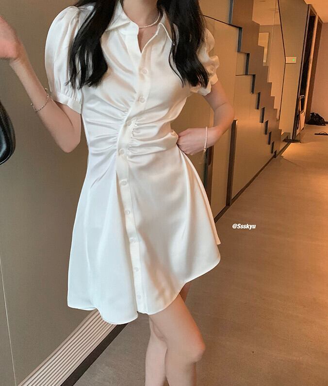 ホワイトカラーウェストドレス サマーショートスカート 夏物 ピュア モンロー28867986744