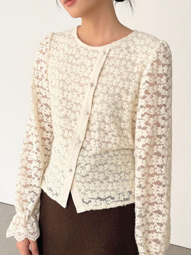 2colors ：：Lace Buttoned Cardigan
