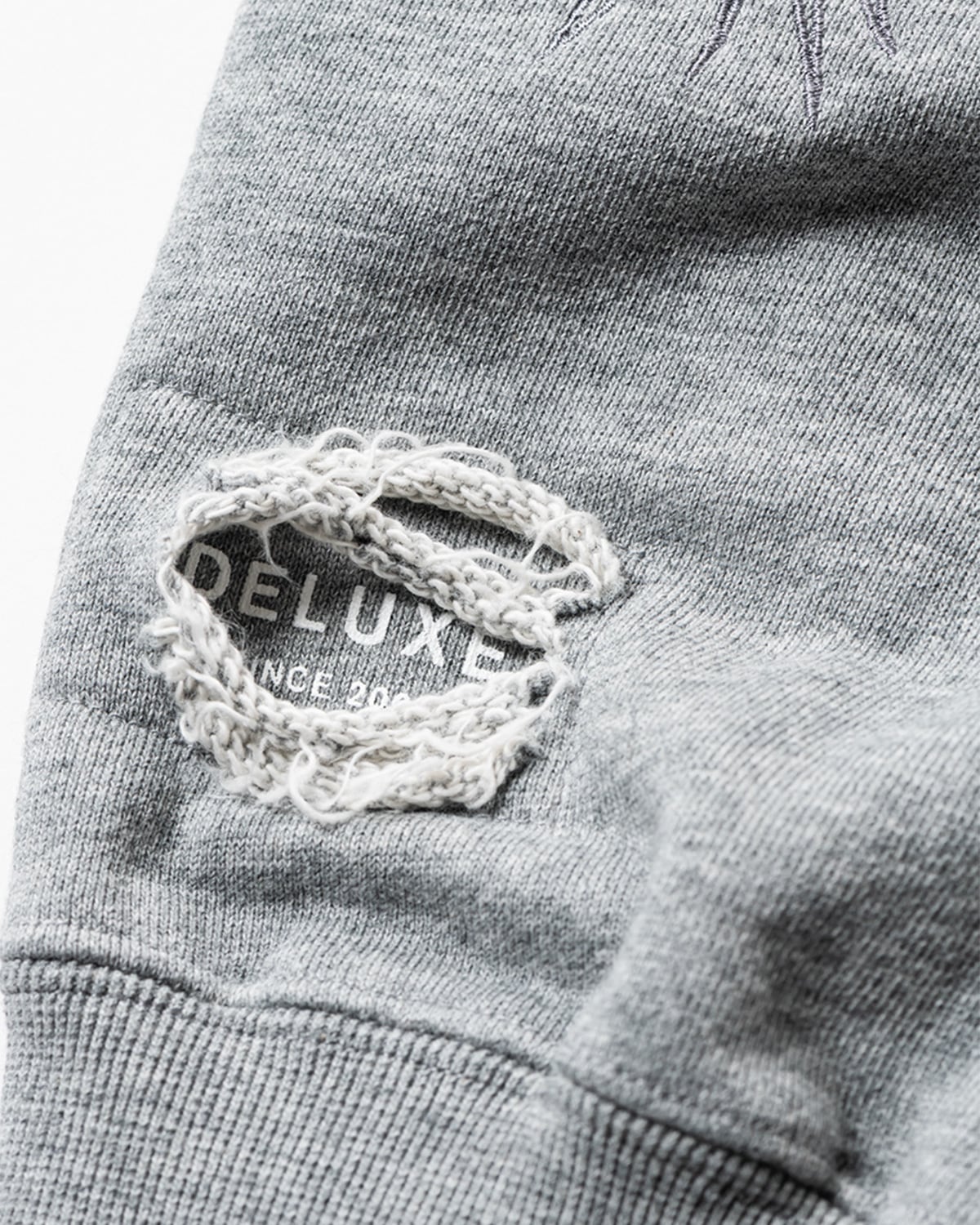 DELUXE x TIGHTBOOTH - DAMAGE CREW SWEAT GRAY | stashstore