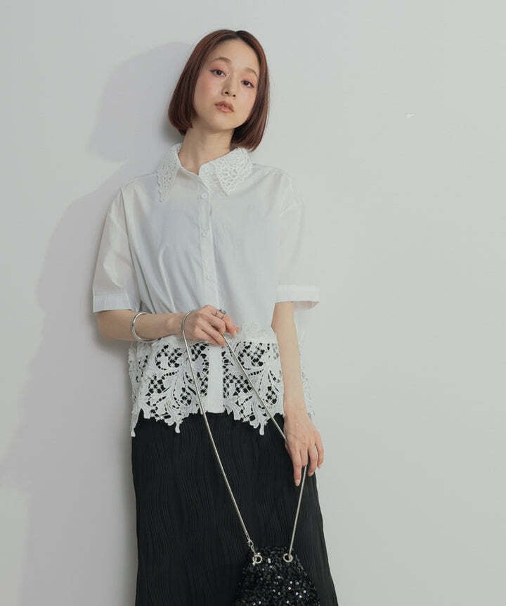 2603033 レースドッキングストライプシャツ white | エルキカク