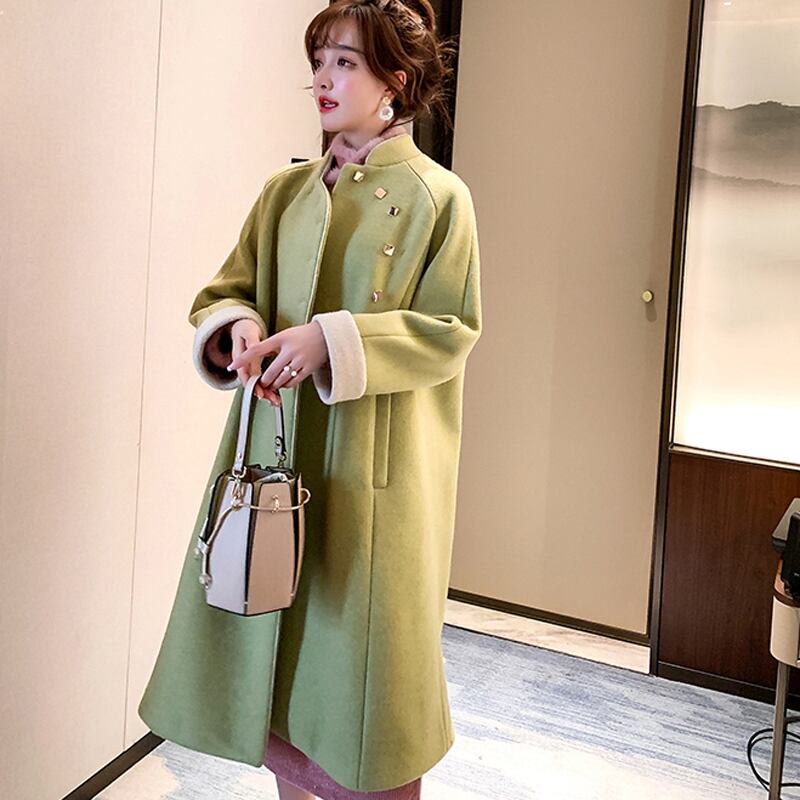 威絲璐シリーズ チャイナ風コート トレンチコート 改良唐装 ラシャ S M L エレガント 黄緑 厚て レトロ スタンドネック Elegant