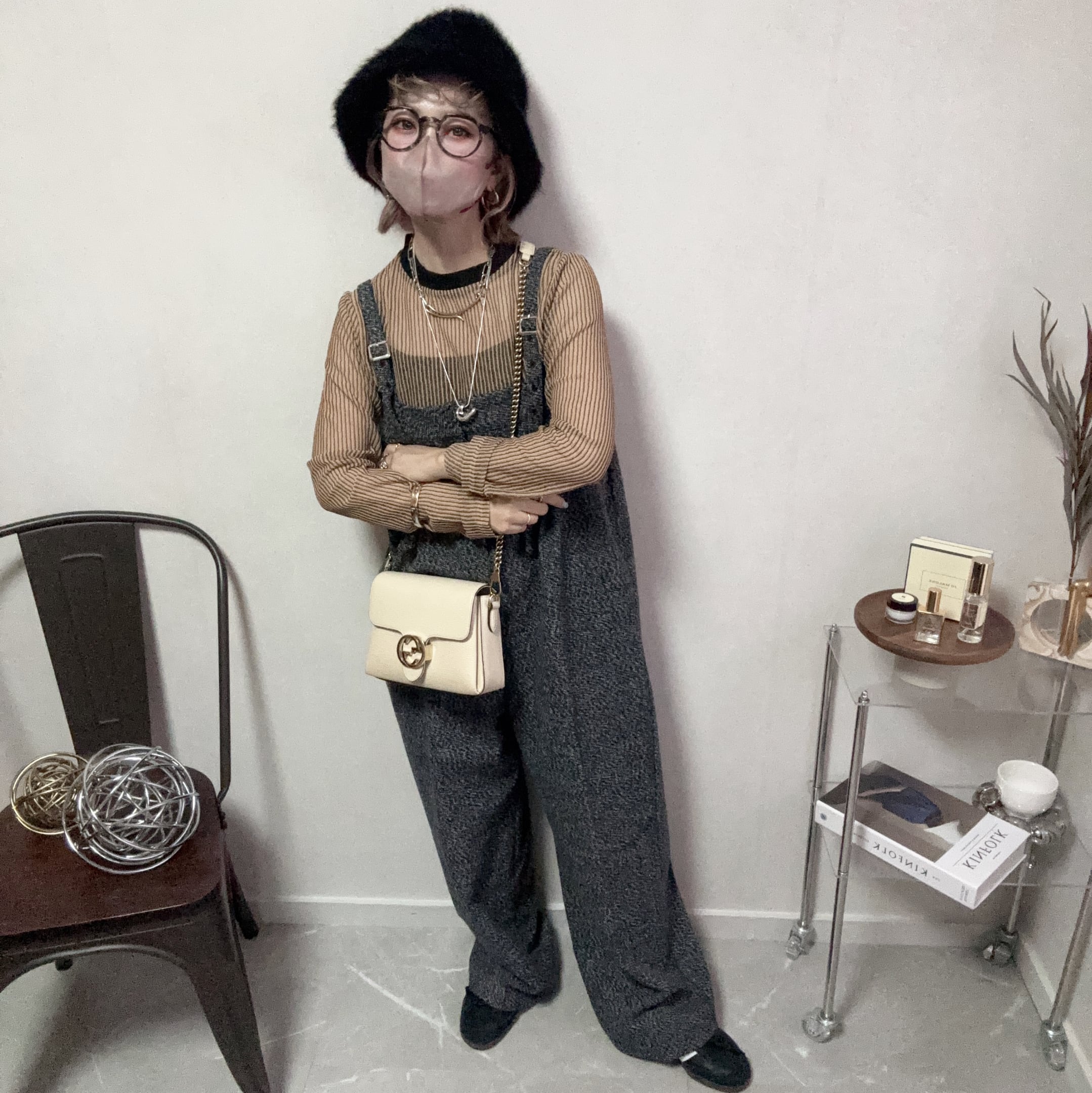 tweed bare salopette【Black】