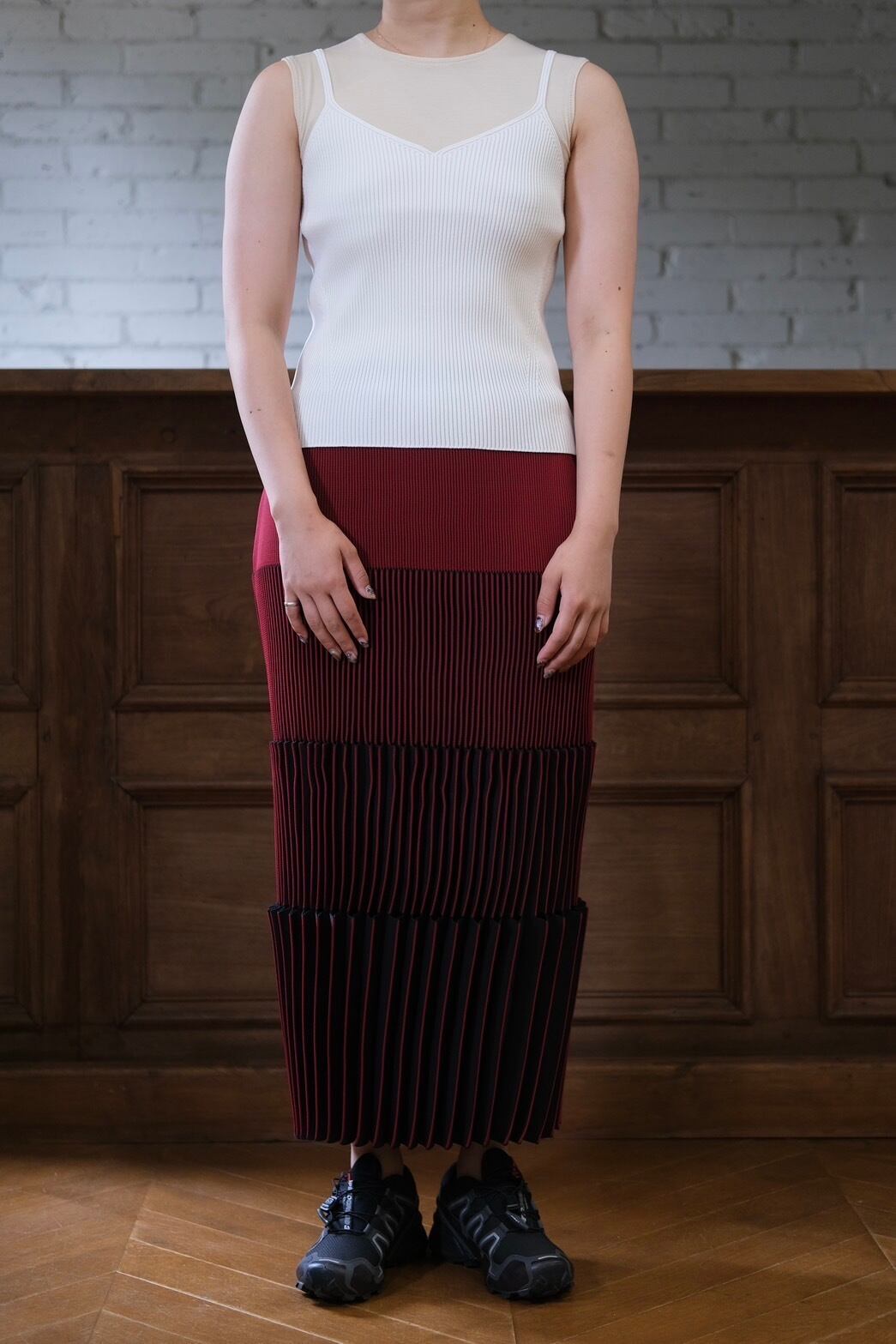 CFCL】 ACCORDION SKIRT -maroon red multi- | loop