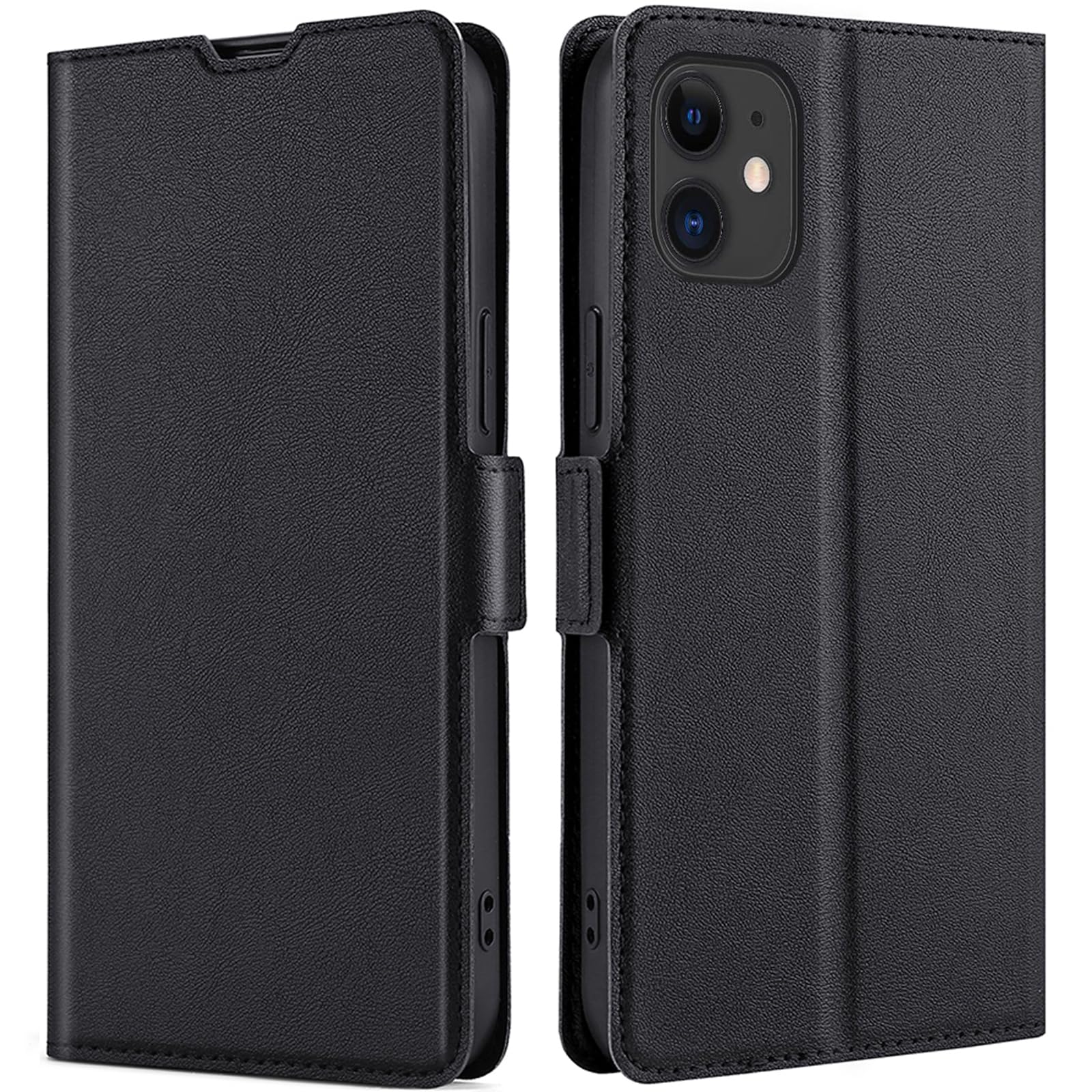 BonwFzin 適用 iPhone 11 ケース 手帳型 薄型 軽い サイドマグネット 炭素繊維調 PU レザー アイフォン 11 スマホケース 手帳 スタンド機能付き カード収納 iPhone11 カバー 軽量 薄い 耐衝撃 ブラック