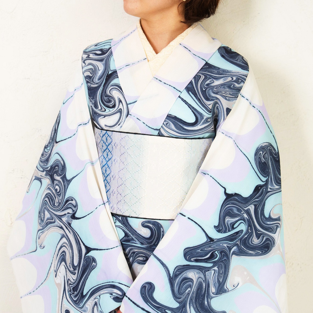 「夜のみずうみ、羽とゆめ」蝶柄❤︎〜セオアルファ楊柳〜浴衣・夏着物・単衣