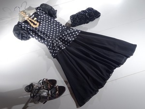 ★L(11号）☆半袖水玉ペプラムワンピース(OPN6422)