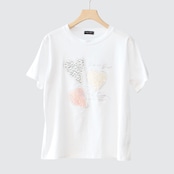 TRUBE レースハートラインストーンスパンコールデコTシャツ【M~L】ホワイト
