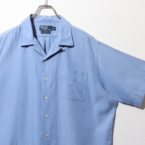 美品 XL 完全無地 サックスブルー シルクコットン Caldwell Polo Ralph Lauren ポロラルフローレン 半袖開襟シャツ