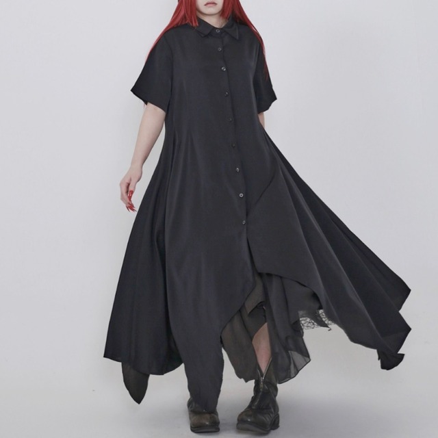 Asymmetric draped shirt one-piece C1590