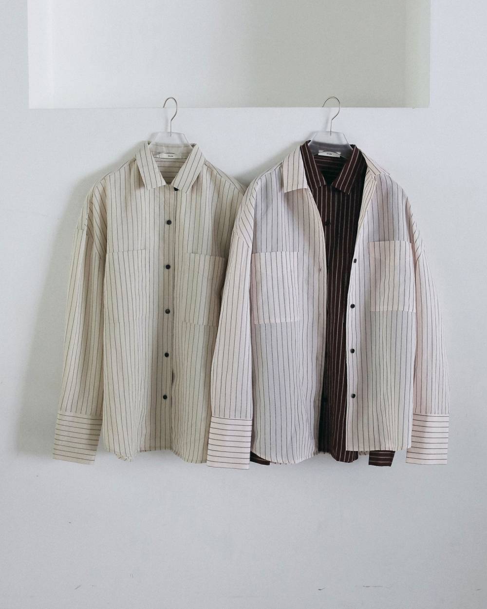 【 anuke 】Opencollar Stripe Shirts