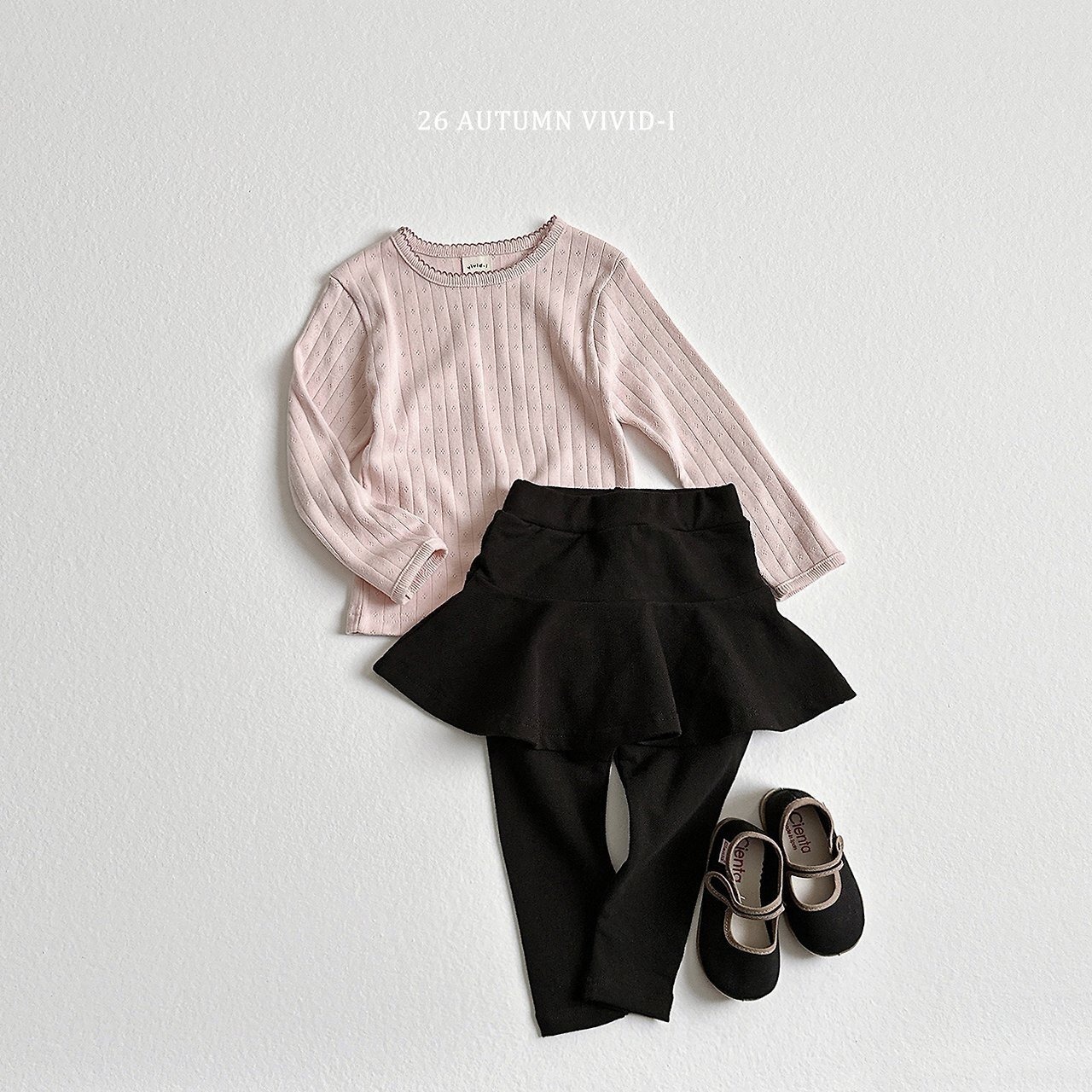 韓国子供服 / VIVID-I / 26Autumn / ピンタックアイレットTシャツ / キッズ服 / ジュニア服 / 秋服 *XS~JM*
