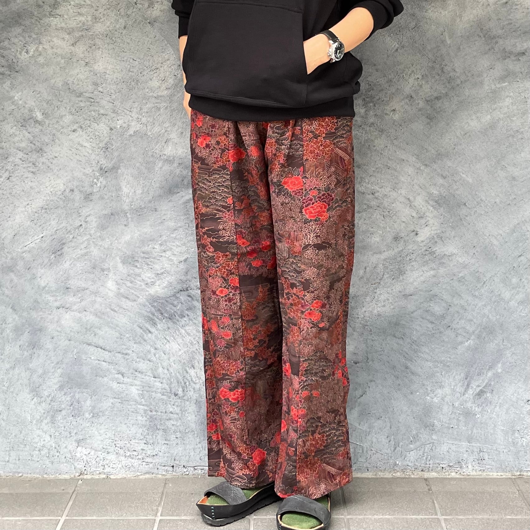 着物リメイクワイドパンツ - kimono elastic waist pants