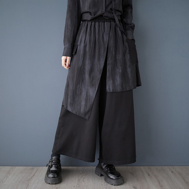 アシンメトリーパッチポケットワイドレッグパンツ　R0654