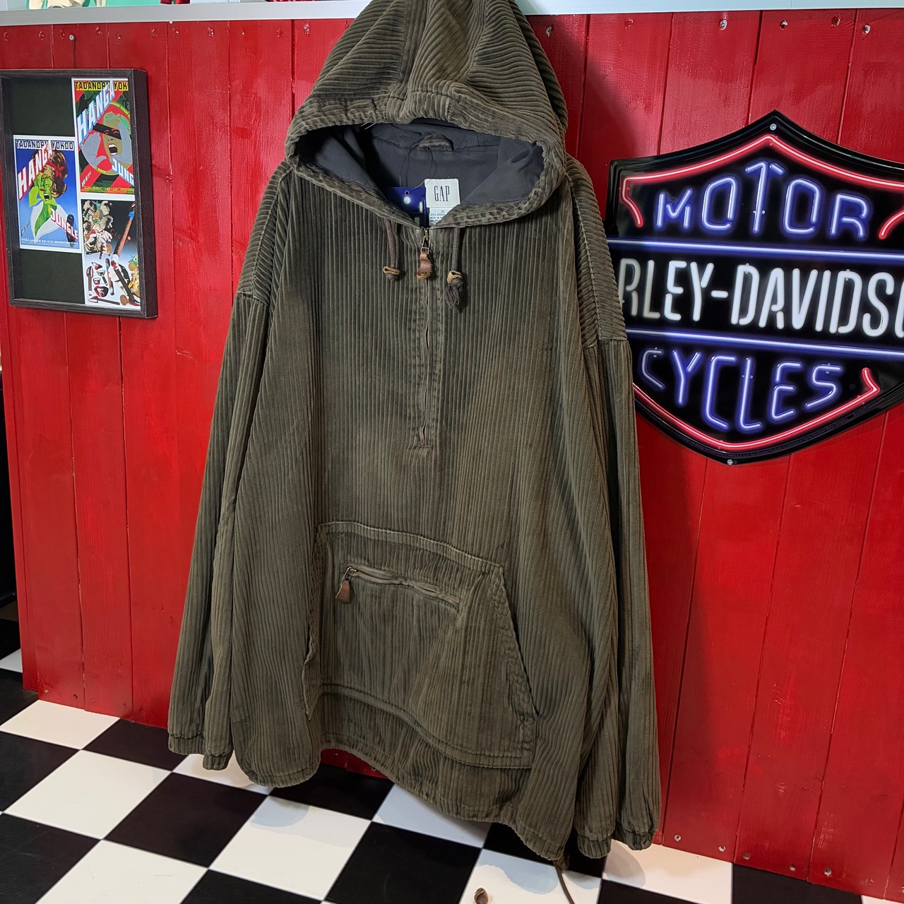 00s GAP コーデュロイハーフジップアノラックパーカー　 ブラウン　コーズ　ギャップ　XL