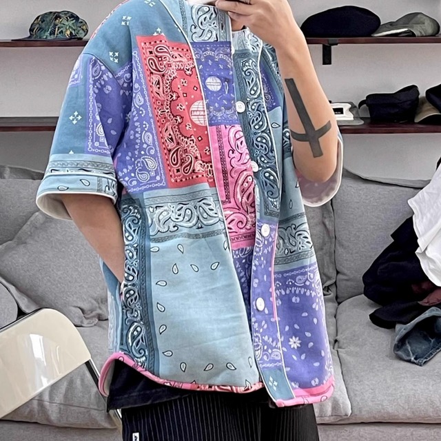 Paisley patchwork design shirt　10015