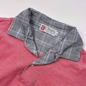 90s CHAPS チャップス 切替 チェック 鹿の子 半袖 ポロシャツ L/レッド系 メンズ ビンテージ 日登美