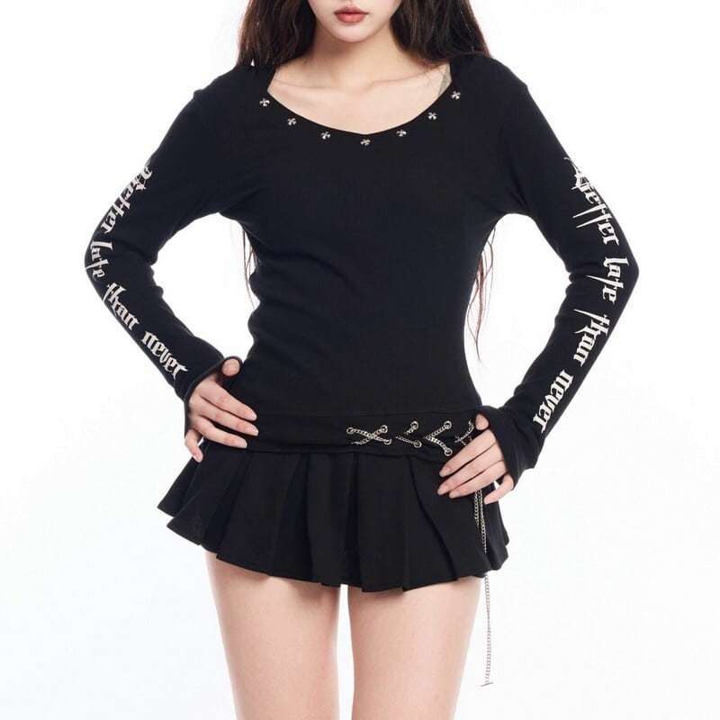 Y2K sleeve logo design pullover r0033
