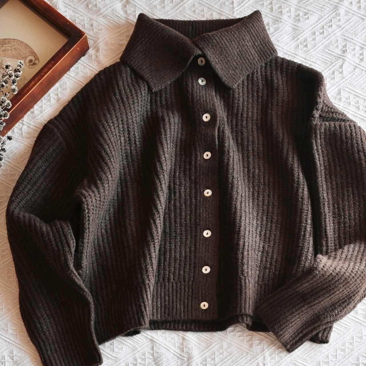 2024年 プラージュ カーディガン ニットポロ ブラウン 茶色 長袖 襟付き ANGIE カーディガン ダブルジップ ポロニット カーディガン レディース