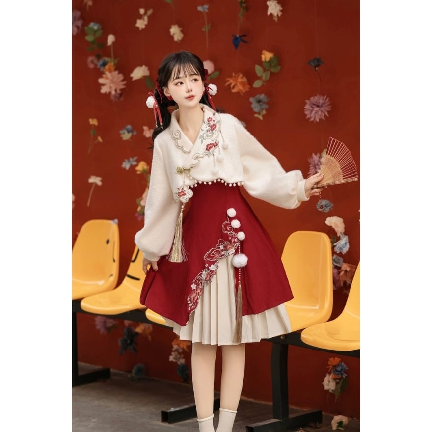 中華ロリィタ 刺繍チャイナ風セットアップ 上衣×吊り裙×半裙｜SEASONZ