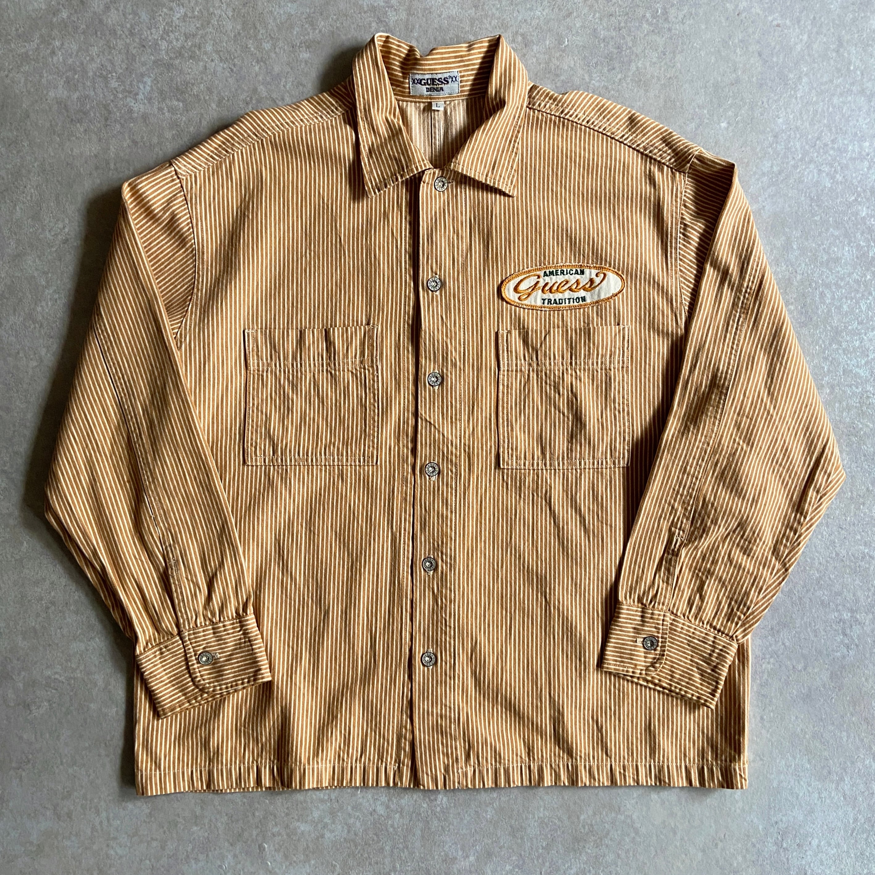 1990s GUESS L/S Stripe Shirt L Made in USA H755