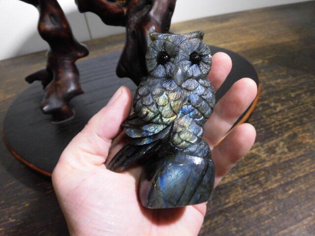 福を呼ぶ【送料無料】【高品質】ラブラドライトふくろう　no.3