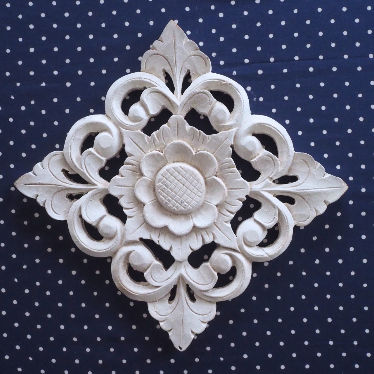 ブロックプリント生地【50cm単位】インド綿  ドット柄 ネイビー #44510-NV1