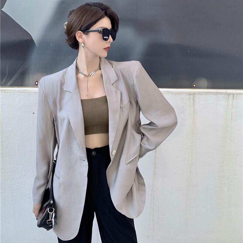 オータムスタイルルーズジャケット ロング 秋物 ハンチェンe46621565807