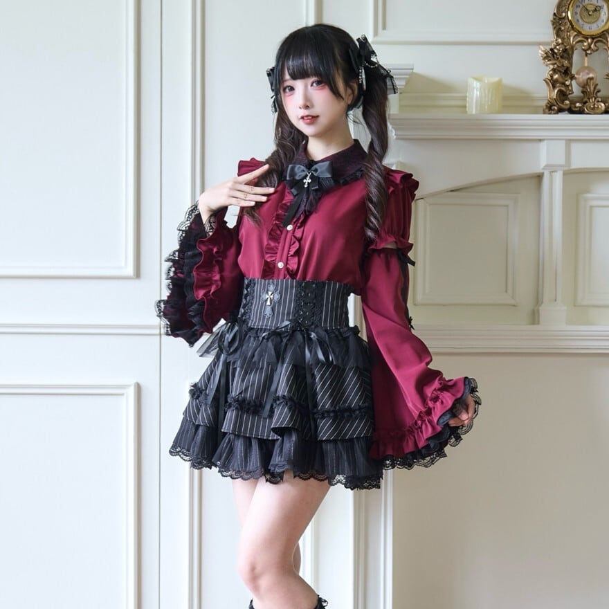 ゴスロリ 姫袖ブラウス レース×リボン 地雷系×量産型対応｜WithU