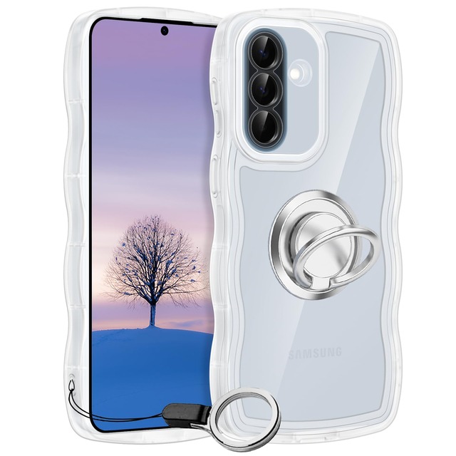 Galaxy A36 5G SC-54F ケース クリア ウェーブ リング付き TPU波状のバンパー 透明 スマホケース かわいい うねうね ギャラクシー A36 ウェーブ デザイン 可愛い 韓国 女性用 薄型 人気 おしゃれ 耐衝撃 ストラップホール付き(クリア)