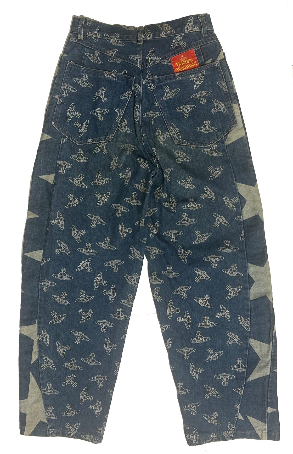 レトロ 希少] Vivienne Westwood ORB+スター 着抜染 デニム パンツ 赤 