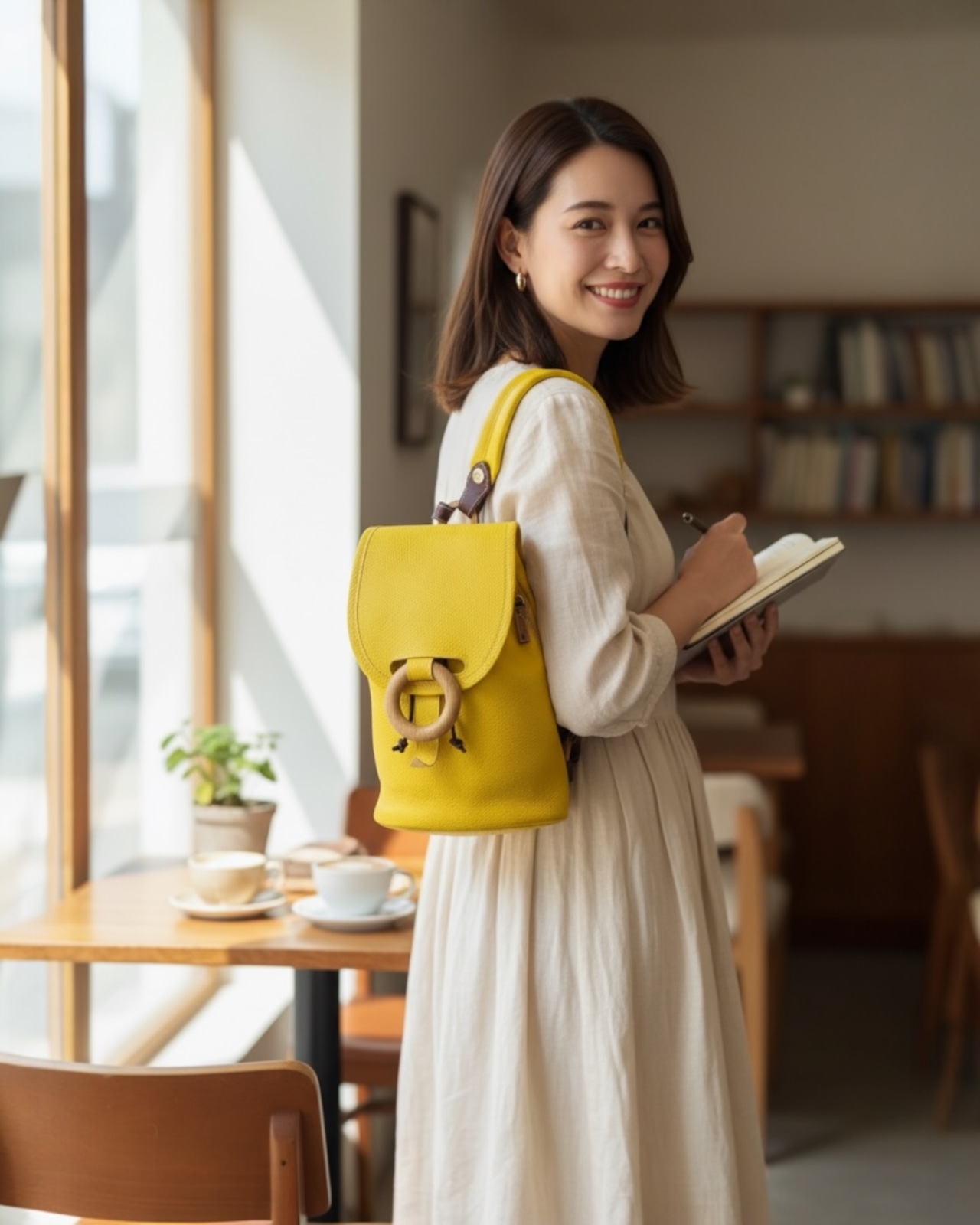 【展示品セール40%OFF|1点限り】WAKKO -わっこ- レザーミニリュック S(イエロー)|旭川木工リング留め具/2WAY