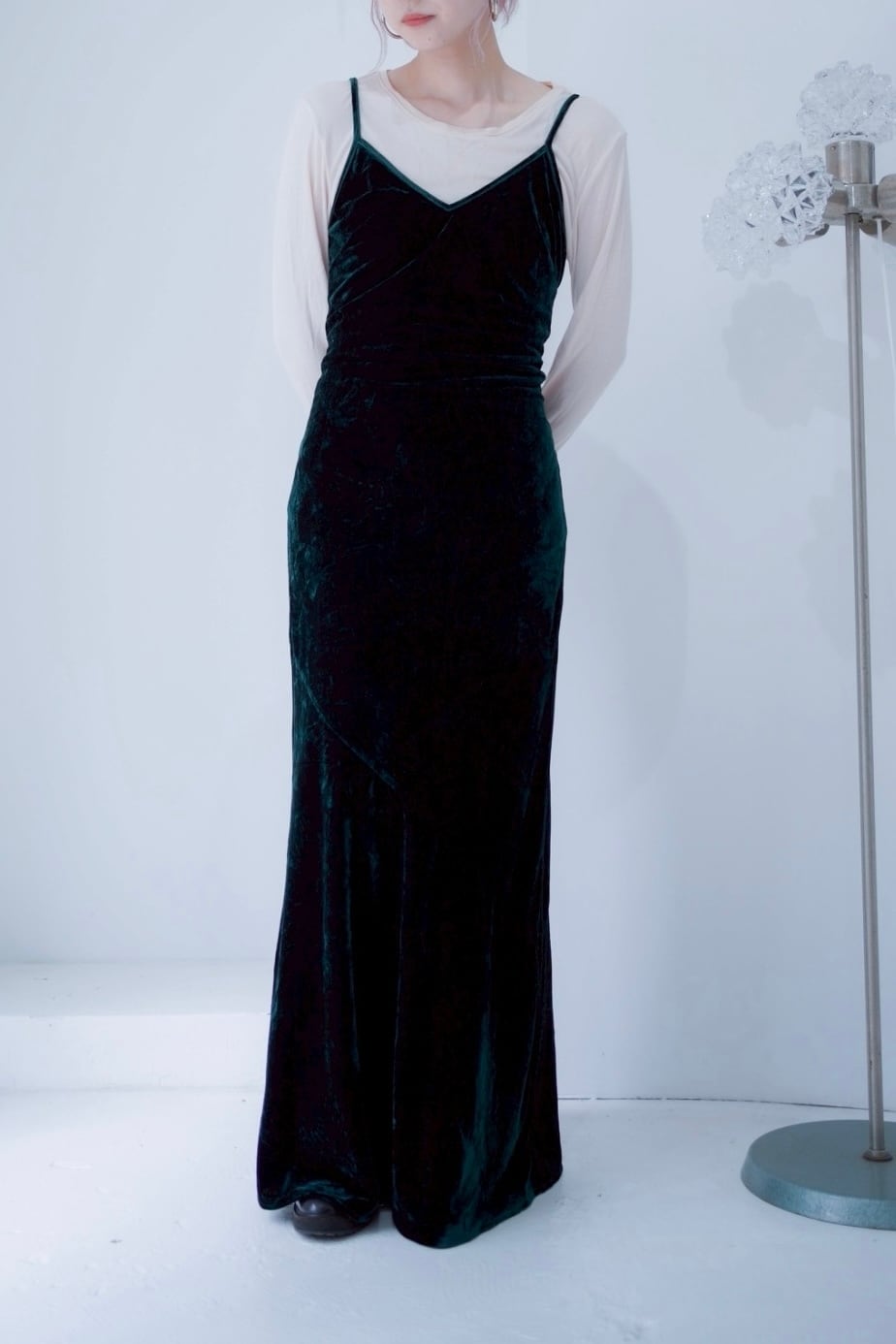 green velours camisole dress