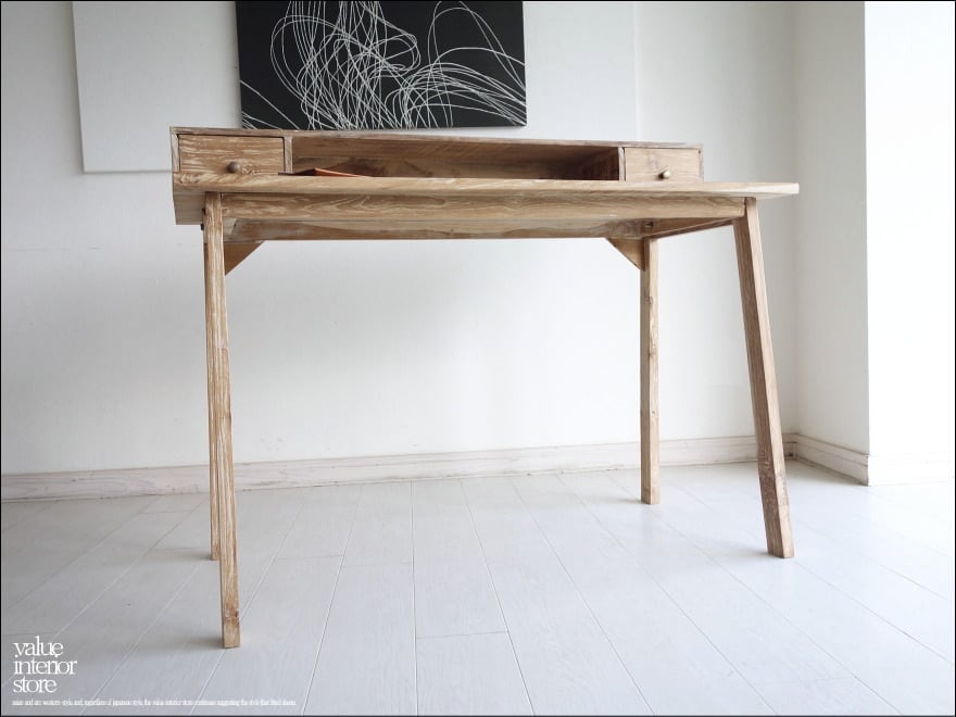 チーク総無垢 カウンターデスクfw120cm 机 パソコンデスク 手作り ナチュラルホワイト 新品 無垢材 真鍮取っ手 送料無料 世界三大銘木