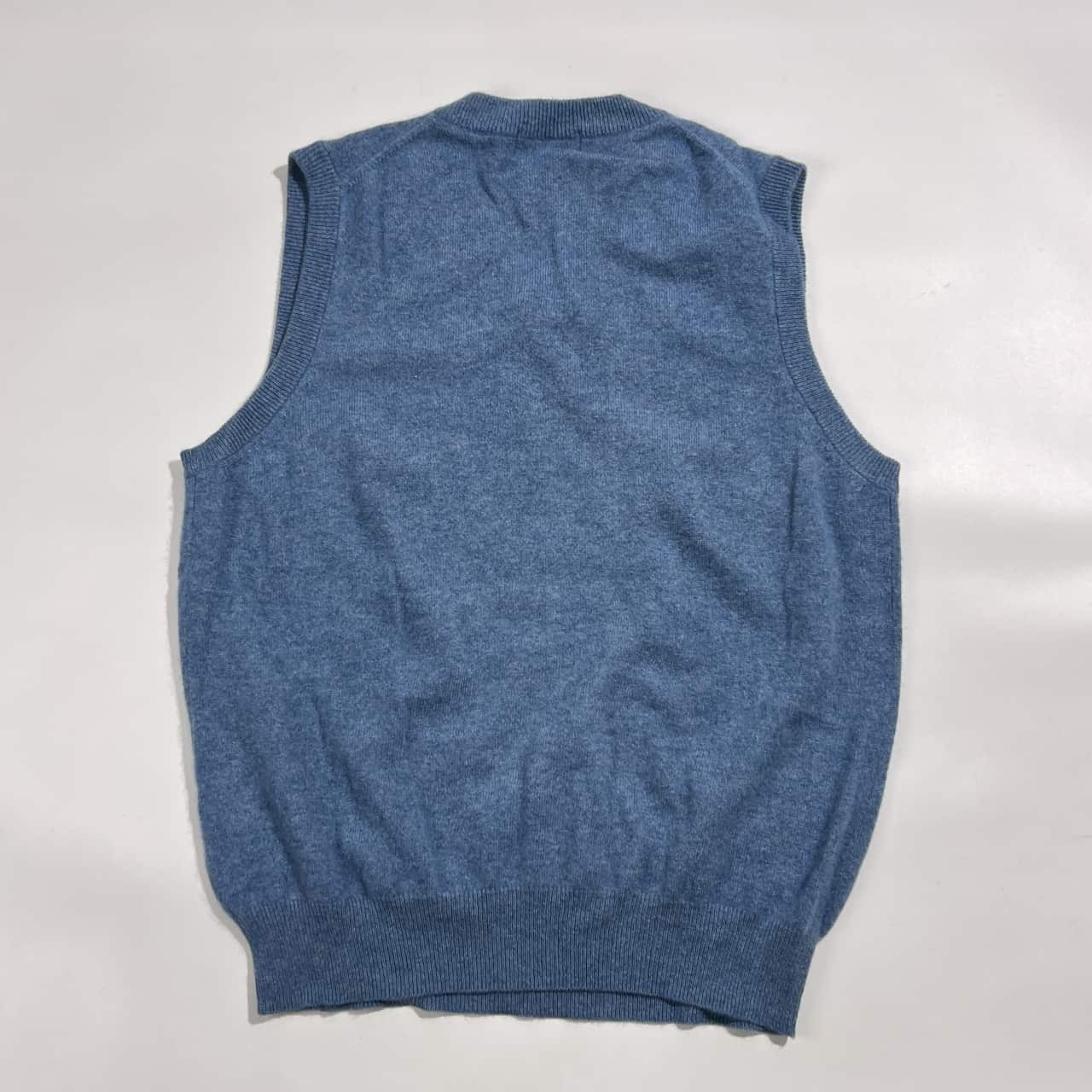 カシミヤ100% PURE CASHMERE ピュアカシミヤ Vネック ニットベスト L /くすみブルー系 メンズ