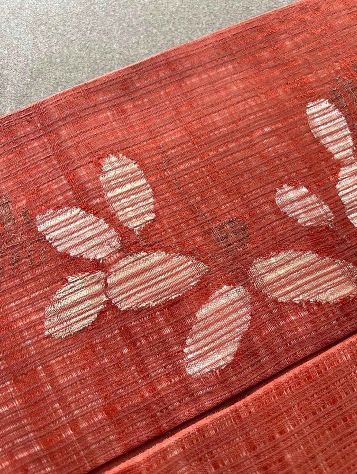 名古屋帯 夏帯 すくい織 落ち着いた赤 花 夏物 | ゆきもの屋