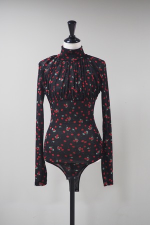 【FETICO】Printed velvet tulle turtleneck bodysuit