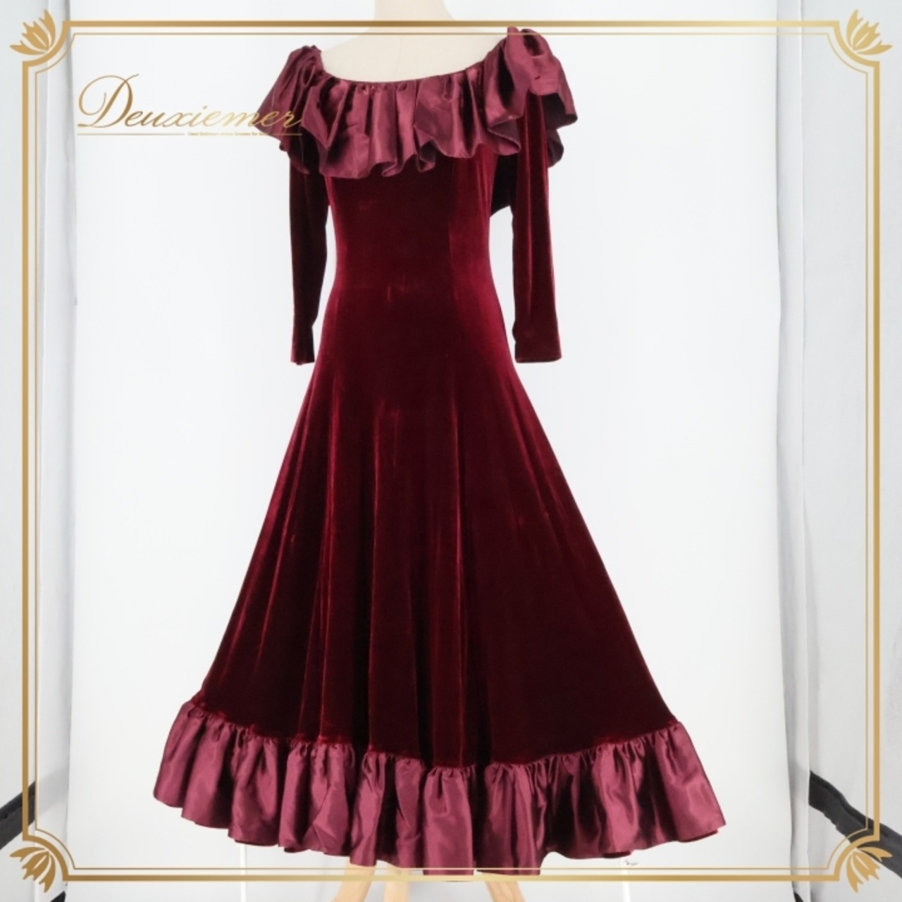 フラダンス 衣装 ワンピース ドレス メネフネプランテーション パープル系 MENEHUNE PLANTETION 日本製 ベロア 長袖 ワンカラー 無地 上品 光沢 高級感 きれい 華やか 鮮やか ワインレッド ハワイアン アロハ フラ ダンス レッスン