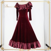 フラダンス 衣装 ワンピース ドレス メネフネプランテーション パープル系 MENEHUNE PLANTETION 日本製 ベロア 長袖 ワンカラー 無地 上品 光沢 高級感 きれい 華やか 鮮やか ワインレッド ハワイアン アロハ フラ ダンス レッスン