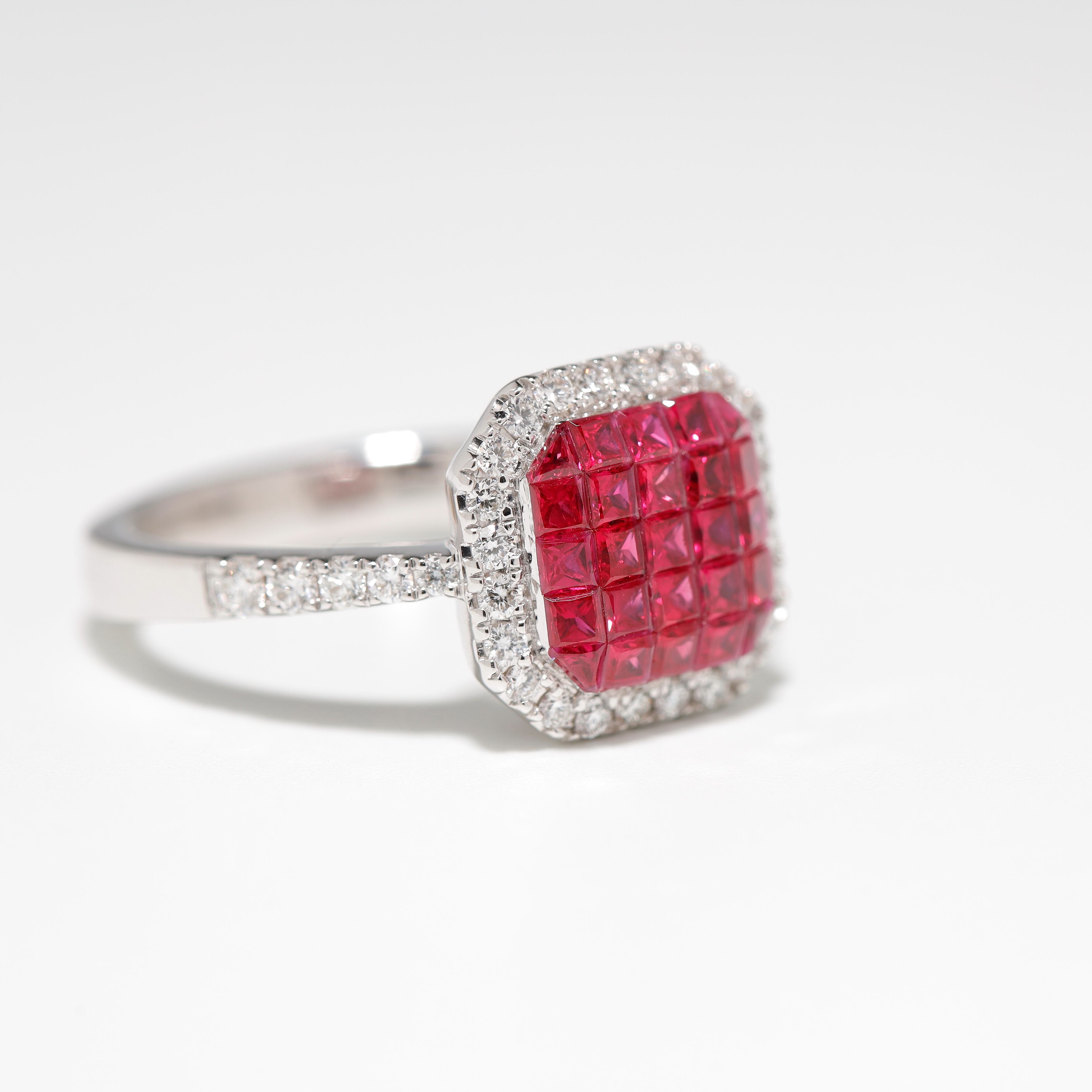 ミステリーセッティングルビーデザインリングフリーサイズ K18ルビーミステリーセッティングリング